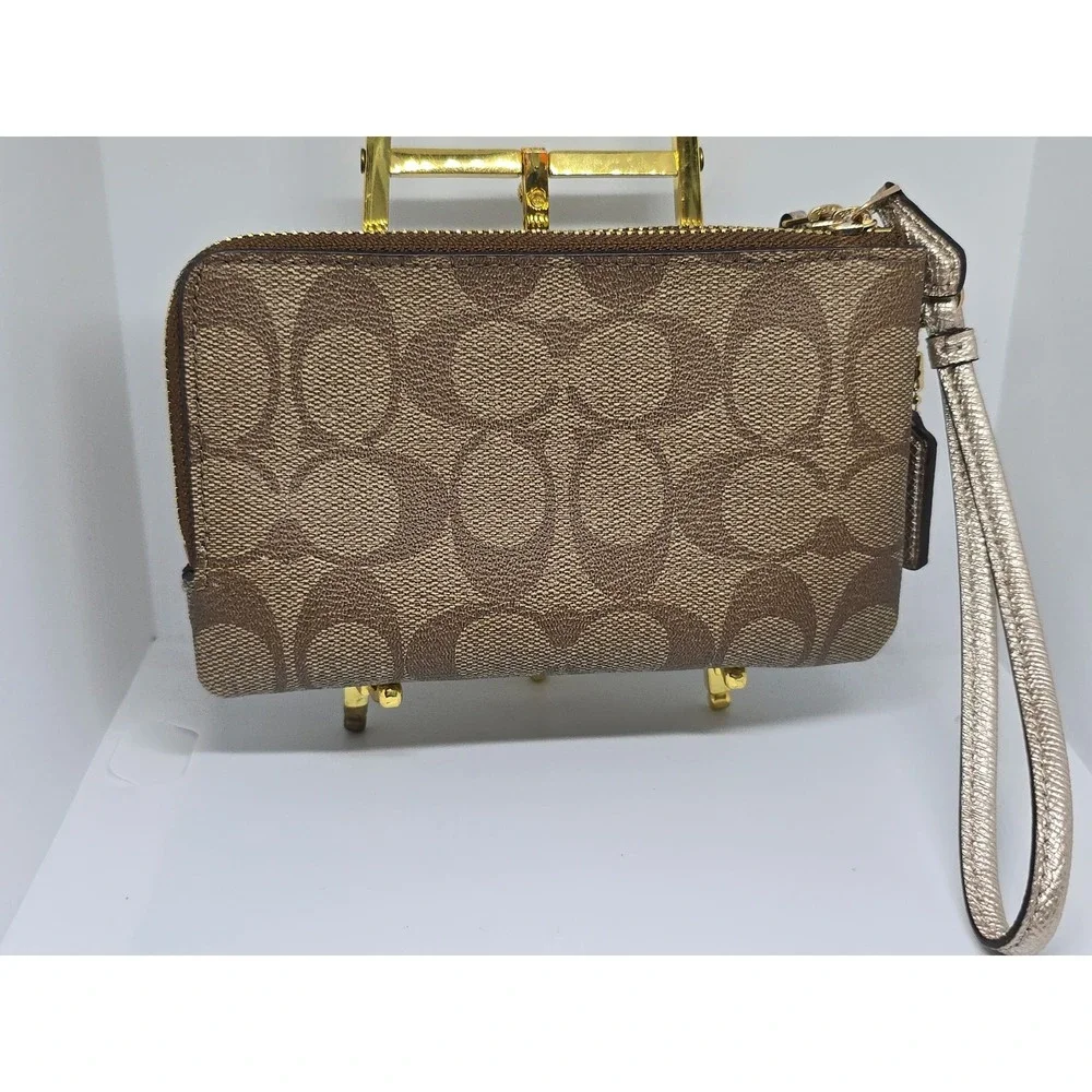 Authentic COACH Signature Wristlet  Gold Logo ‎ Preloved Charm